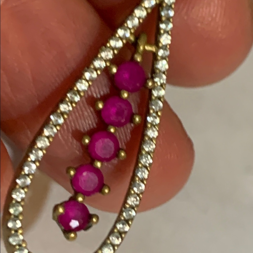 Elegant Gold Vermeil and Ruby Teardrop Diamanté Pendant mixed metal silver bail - Picture 8 of 12